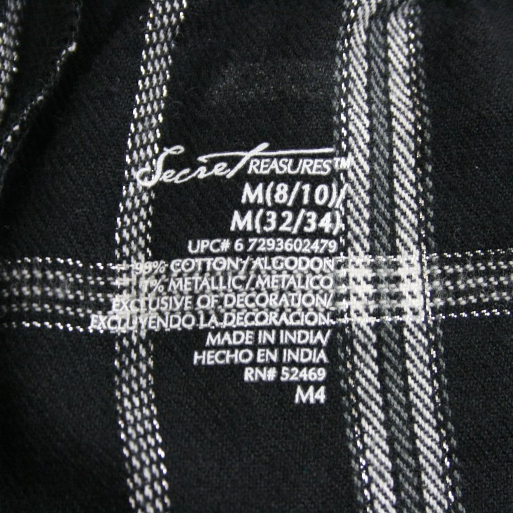 Vintage SecreTreasures Black Cotton Pajama Bottom w/ Glitter Silver Checks SZ M - Picture 6 of 8